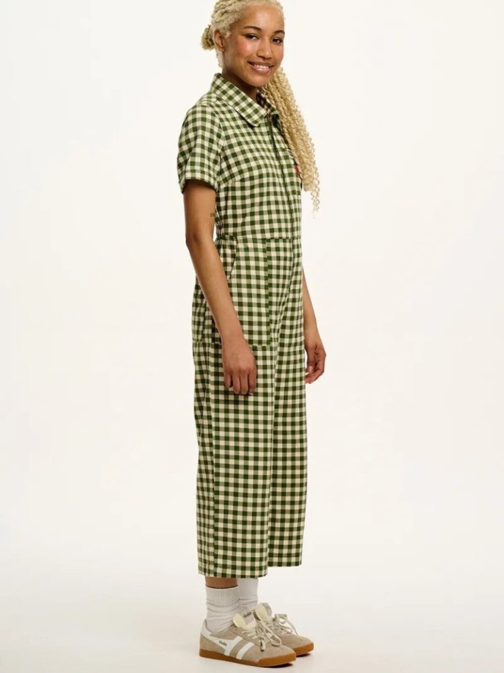 Lucy & Yak Ragan Jumpsuit Green Gingham Strawberry Embroidery UK 20 / US 16 - Picture 4 of 6
